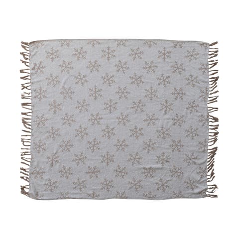 Woven Jacquard Throw with Snowflake Pattern and Fringe