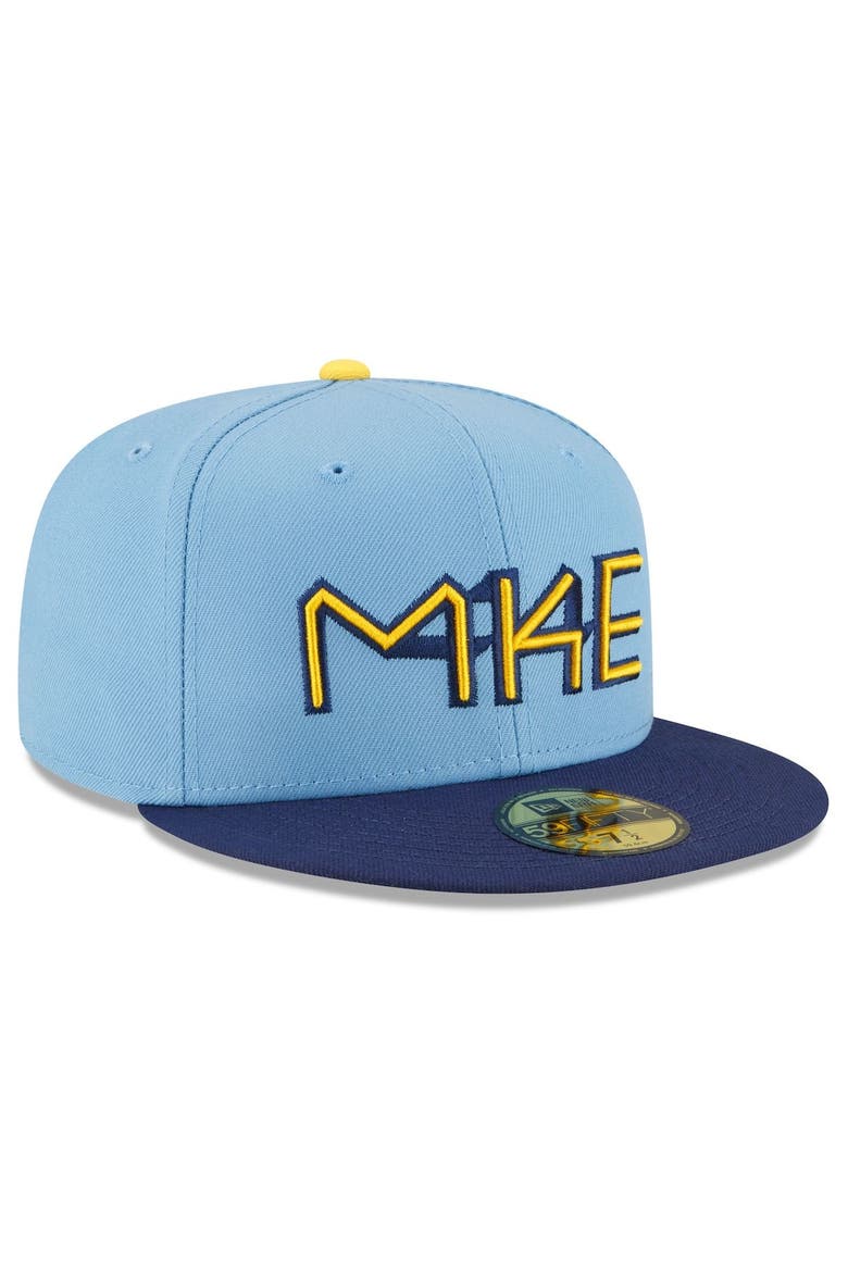 Men's New Era Powder Blue Milwaukee Brewers 2022 City Connect 59FIFTY Fitted Hat, Alternate, color, Light Blue