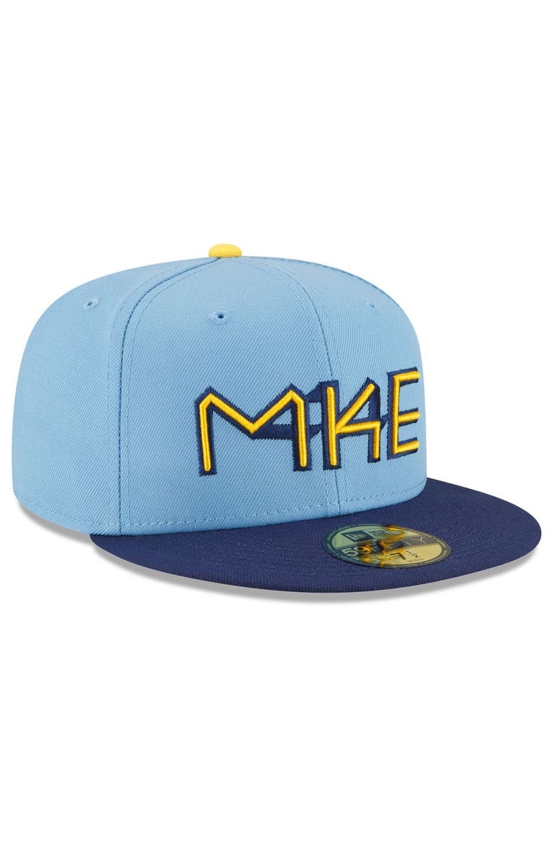 New Era Men's New Era Powder Blue Milwaukee Brewers 2022 City Connect 59FIFTY Fitted Hat, Alternate, color, Light Blue
