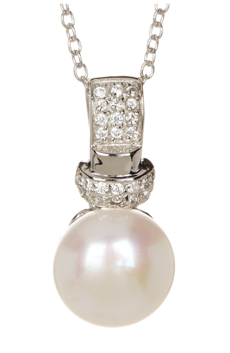 SPLENDID PEARLS 9-10mm White Freshwater Pearl & CZ Pendant Necklace, Main, color, 