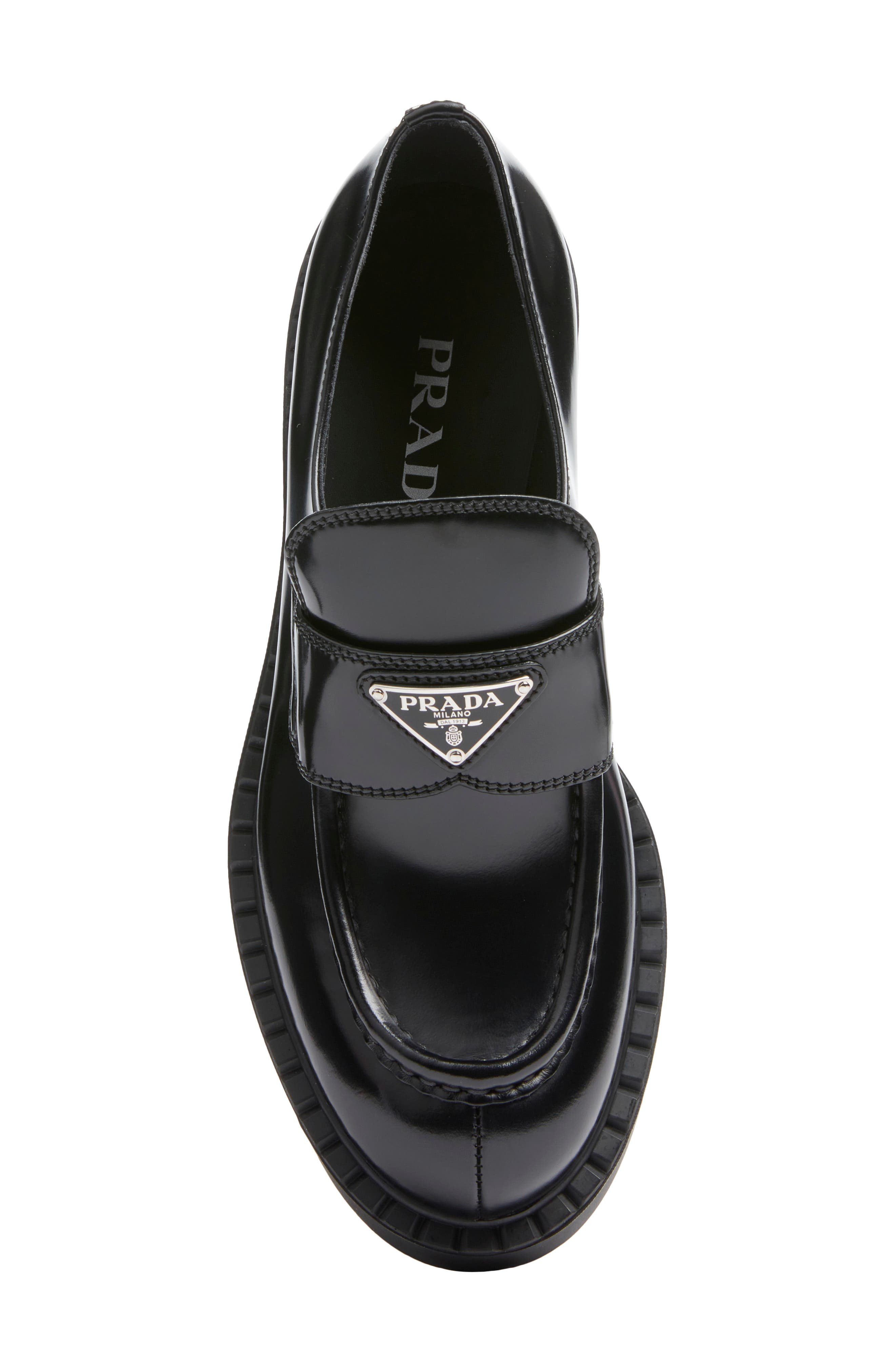Prada Chocolate Logo Loafer, Alternate, color, 