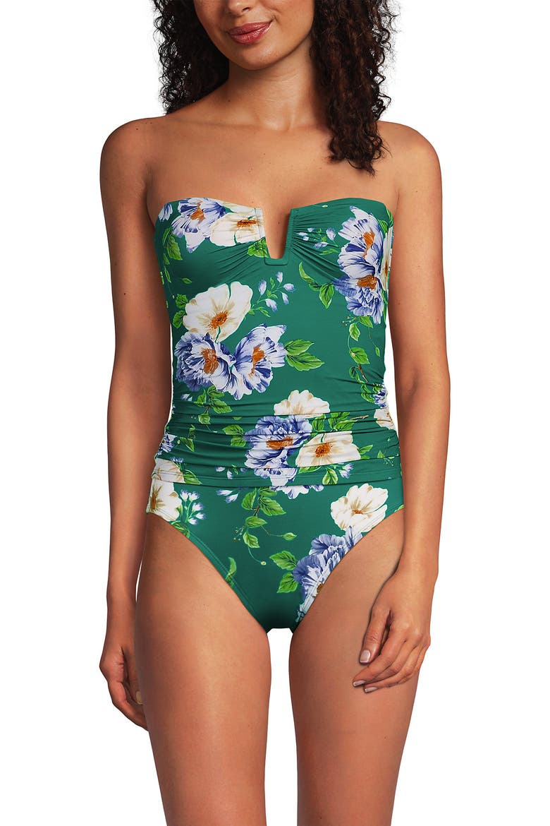 Slender Bandeau U-Wire Tankini Swimsuit Top, Main, color, Island Emerald Petunia Floral