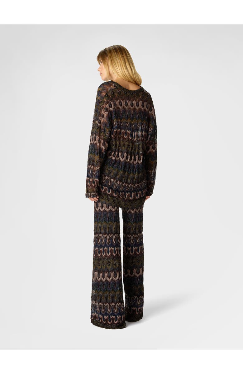 Missoni Viscose Lamé Blouse With Arabesque Motif, Alternate, color, Green& Brown