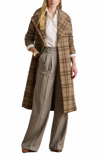 Lauren Ralph Lauren Plaid Wool Blend Twill Wrap Coat