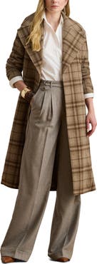 Lauren Ralph Lauren Plaid Wool Blend Twill Wrap Coat