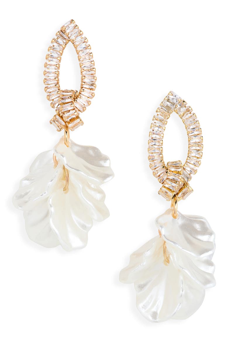 Cubic Zirconia Petal Cluster Drop Earrings, Main, color, IVORY