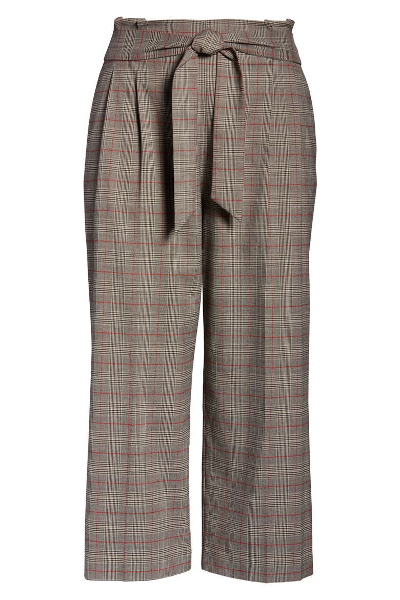 Acoustic Plaid Paperbag Waist Crop Pants, Alternate, color, RICH BLACK