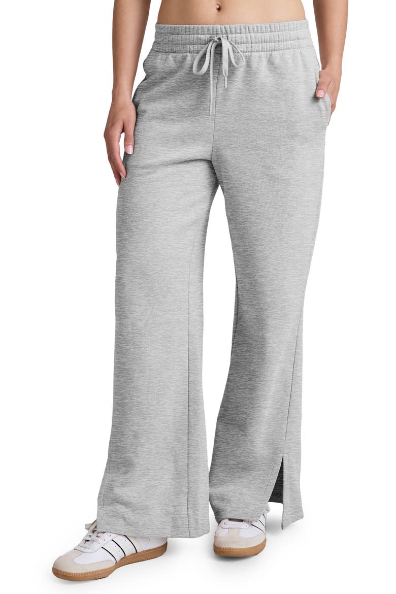 LuxeFleece Side Slit Wide Leg Pants, Main, color, LIGHT HEATHER GRAY