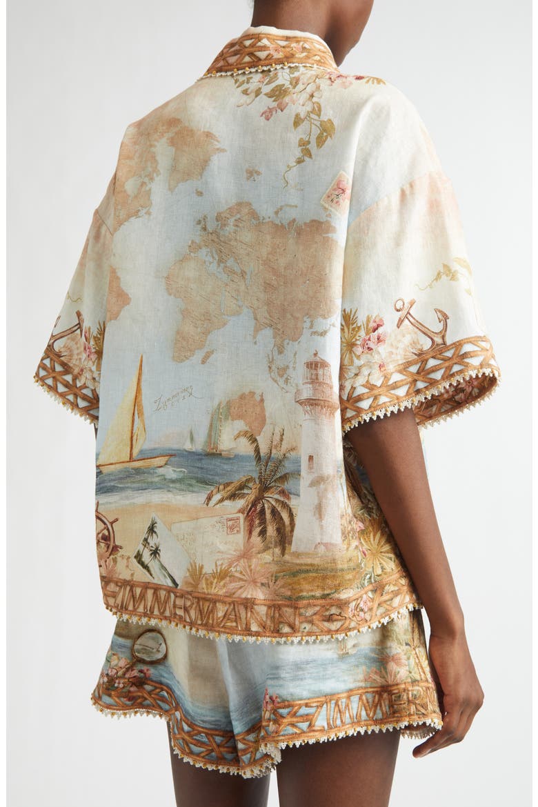 Mahon Print Linen Button-Up Shirt, Alternate, color, ISLAND MAP BLUE