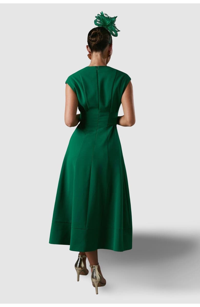 Coast Belted Crepe V-Neck Midi Dress, Alternate, color, Emerald
