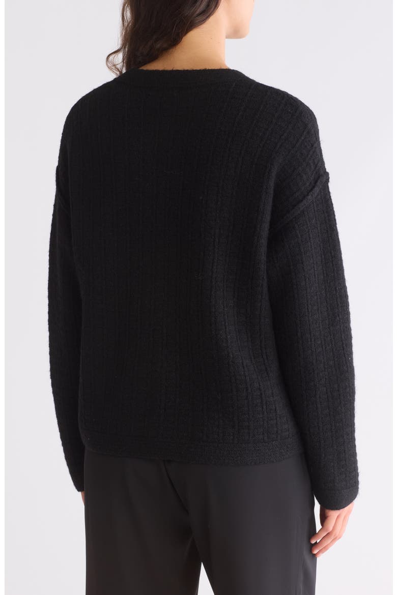 Waffle Knit Cardigan, Alternate, color, BLACK