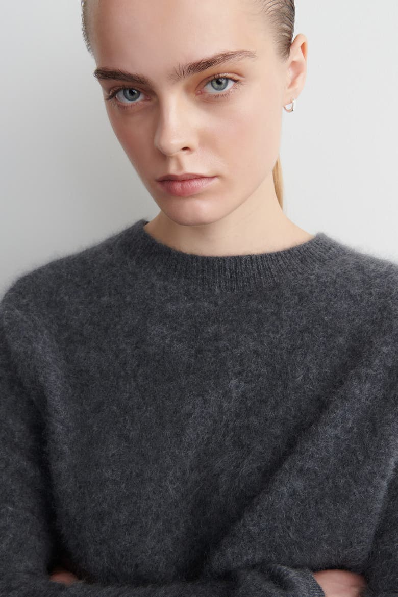 Brushed-cashmere Crew-neck Jumper, Alternate, color, DARK GRAY