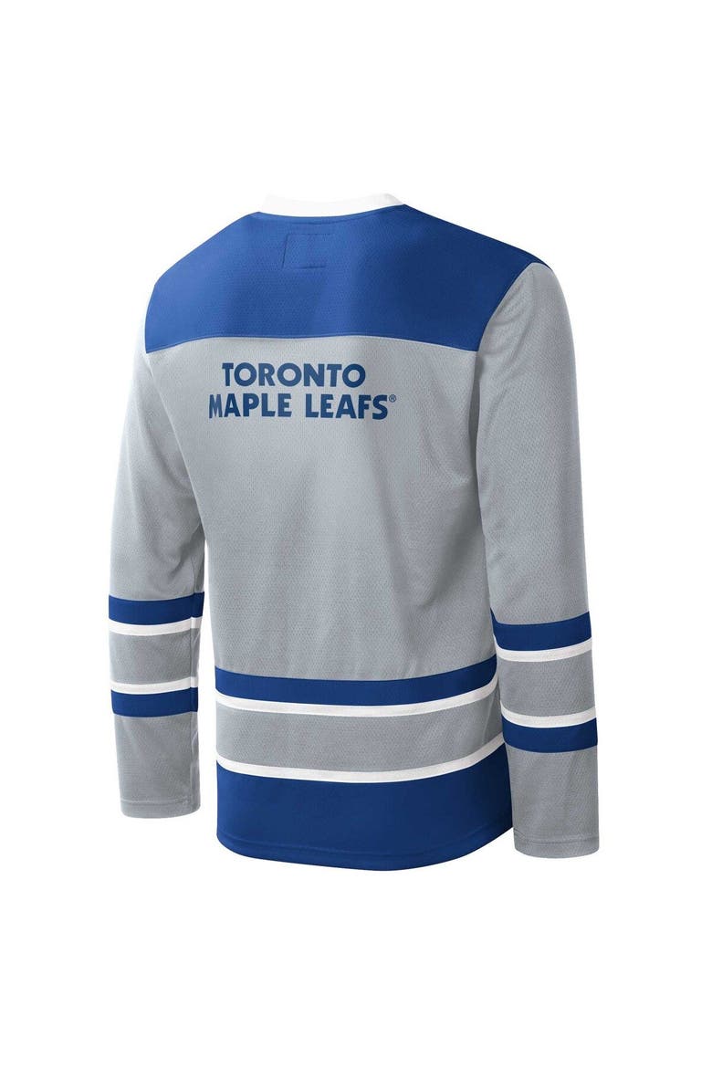 Men's Starter Gray/Blue Toronto Maple Leafs Cross Check Jersey V-Neck Long Sleeve T-Shirt, Alternate, color, Gray