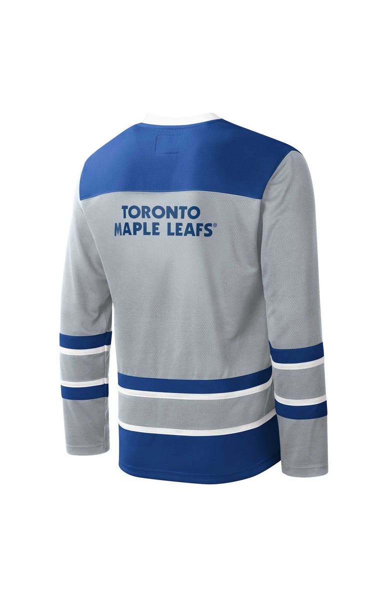 STARTER Men's Starter Gray/Blue Toronto Maple Leafs Cross Check Jersey V-Neck Long Sleeve T-Shirt, Alternate, color, 