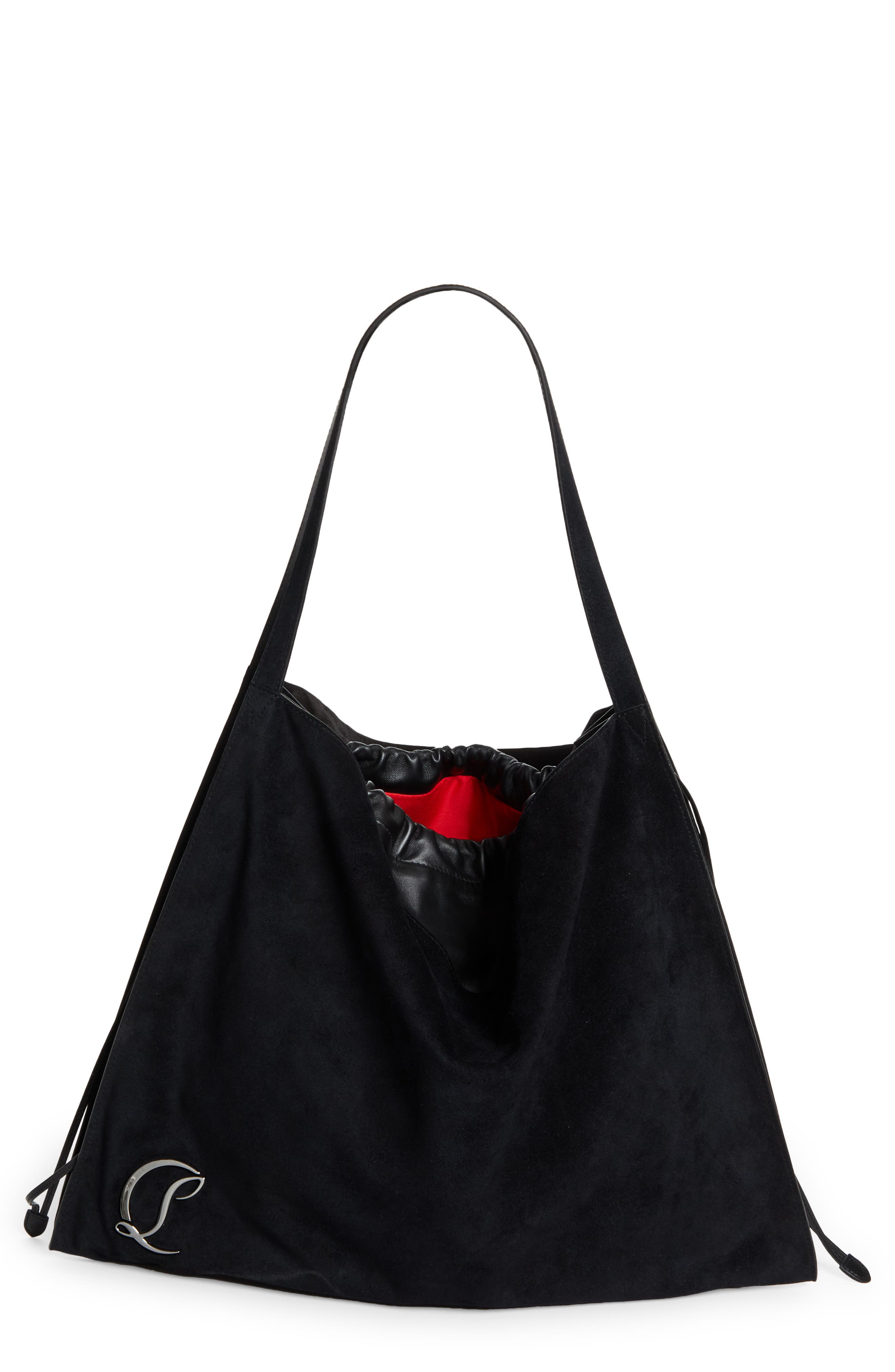 Christian Louboutin Le 54 Suede Drawstring Tote, Main, color, B329 Black/ Black/ Gun Metal