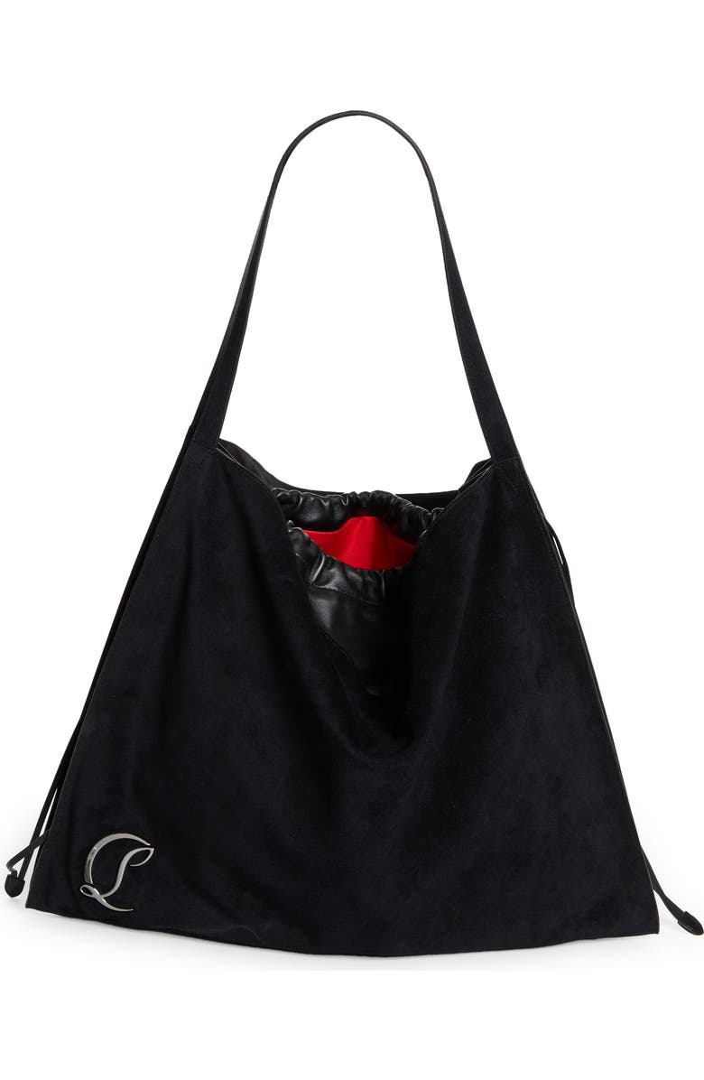Christian Louboutin Le 54 Suede Drawstring Tote, Main, color, B329 Black/ Black/ Gun Metal