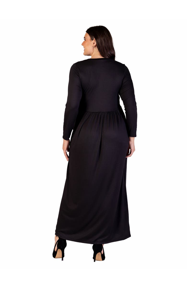 24seven Comfort Apparel Long Sleeve Empire Waist Pocket Maxi Dress, Alternate, color, Black