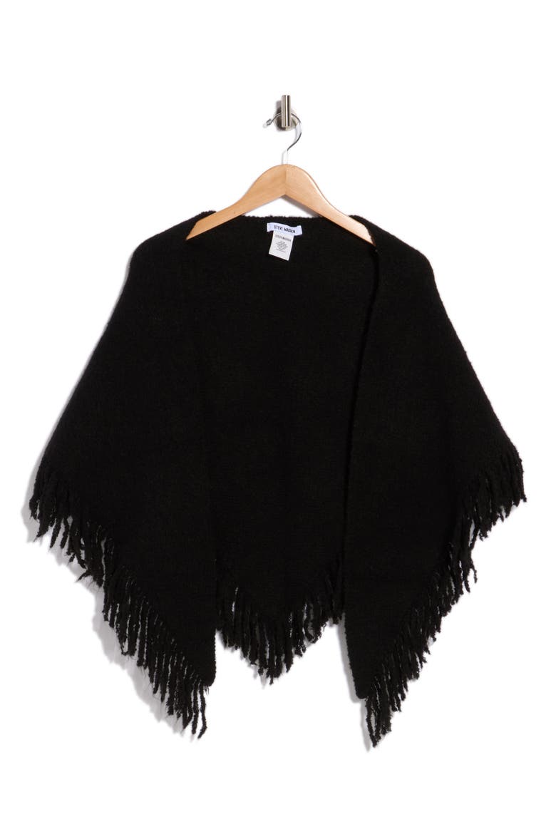 Marled Fringe Triangle Scarf, Alternate, color, BLACK