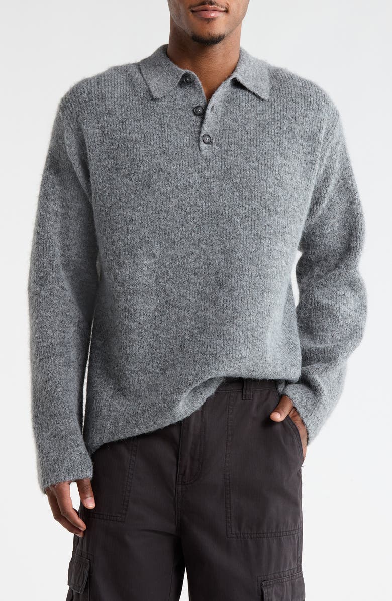 Topman Oversize Rib Polo Sweater, Main, color, Charcoal