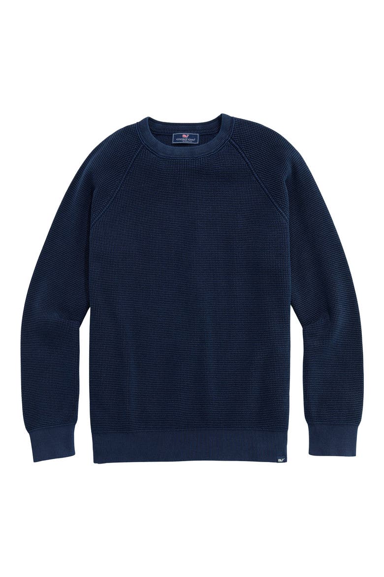 Waffle Knit Cotton Crewneck Sweater, Main, color, NAUTICAL NAVY