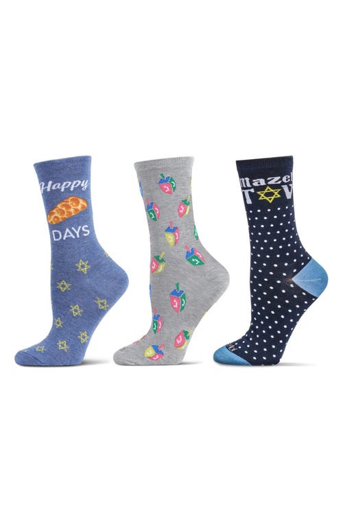 Memoi Hanukkah Assorted 3-pack Crew Socks In Multi