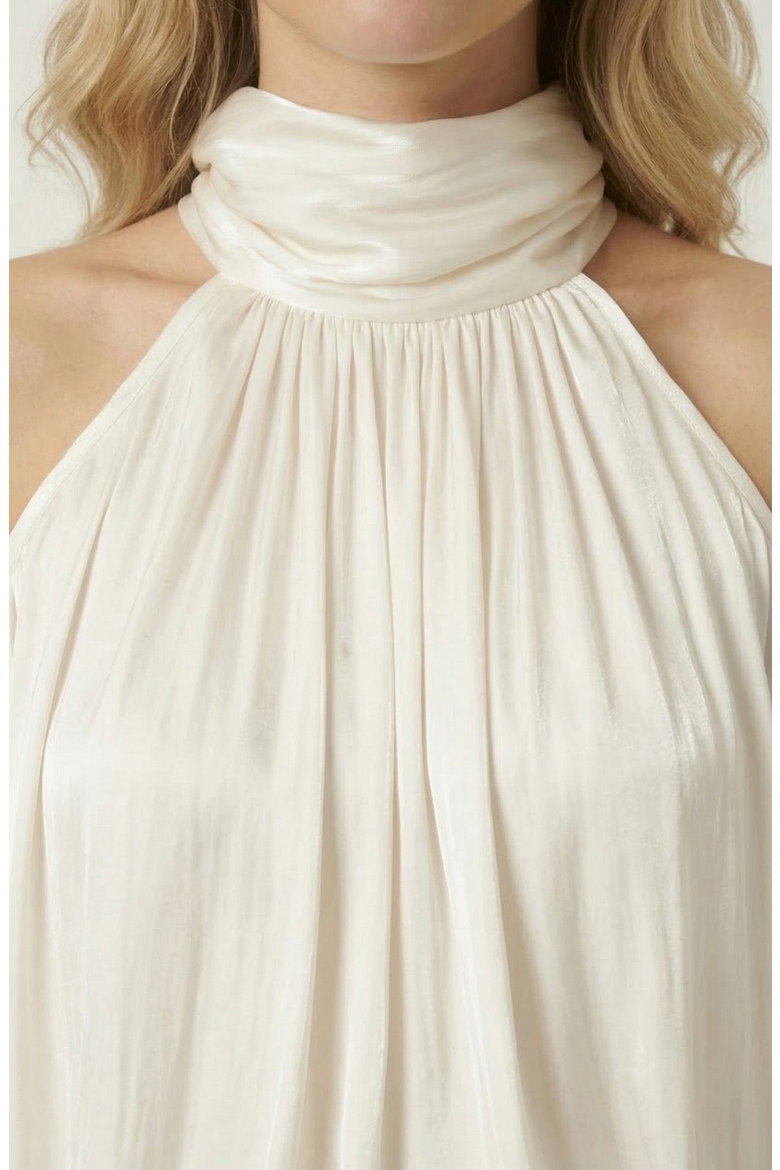High Neck Cold Shoulder Satin Blouse, Alternate, color, Ivory