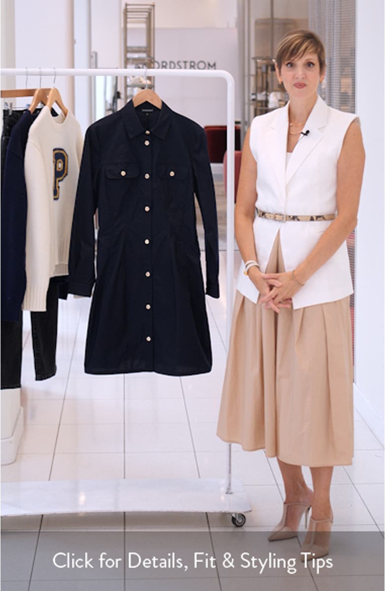 Long Sleeve Cotton Poplin Button-Up Shirtdress, sales video thumbnail