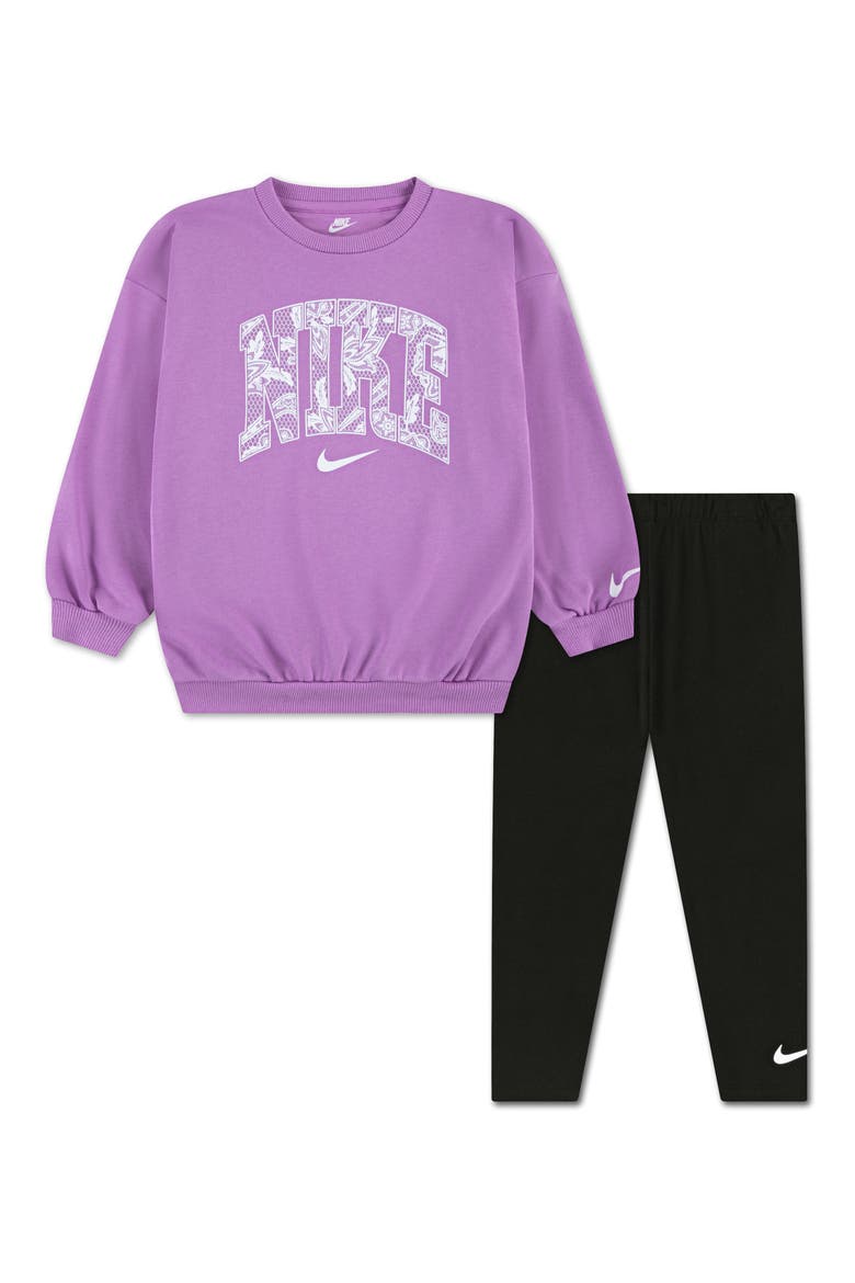 Kids' Nike Lace It Up Sweatshirt & Leggings Set, Main, color, BLACK