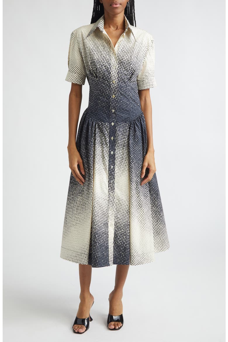 Halftone Dot Cotton Midi Shirtdress, Main, color, BLACK MULTI