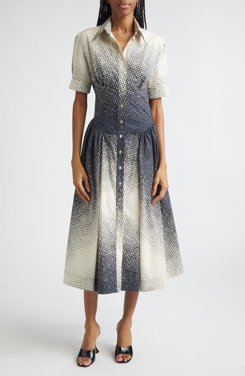 Halftone Dot Cotton Midi Shirtdress