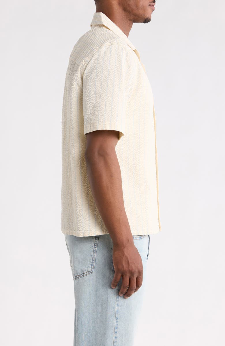 Wax London Didcot Stripe Cotton Seersucker Camp Shirt, Alternate, color, Ecru/ Blue