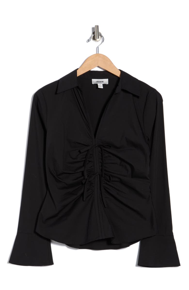 JASON WU Long Sleeve Bow Front Top, Alternate, color, Black