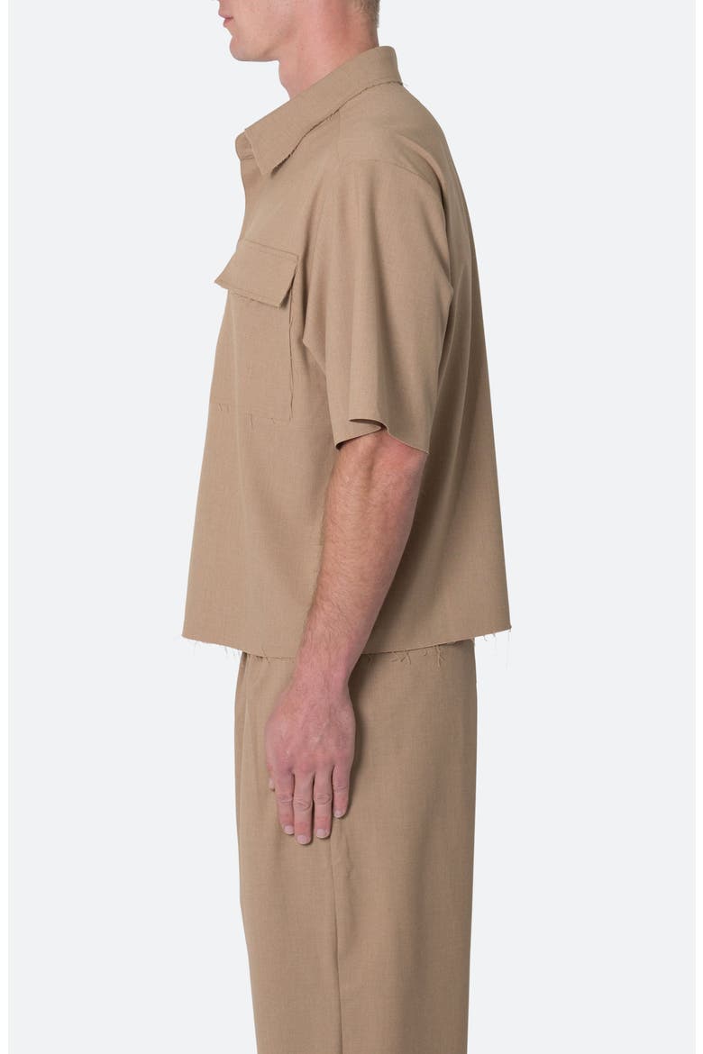 Oversize Crop Short Sleeve Button-Up Shirt, Alternate, color, KHAKI