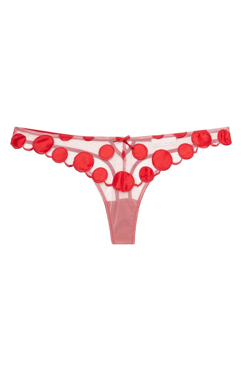 Fleur Du Mal Polka Dot Embroidered Thong, Main, color, Rouge