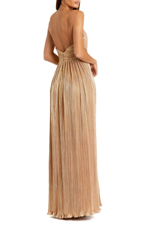 Mac Duggal Metallic Sleeveless A-line Gown In Gold