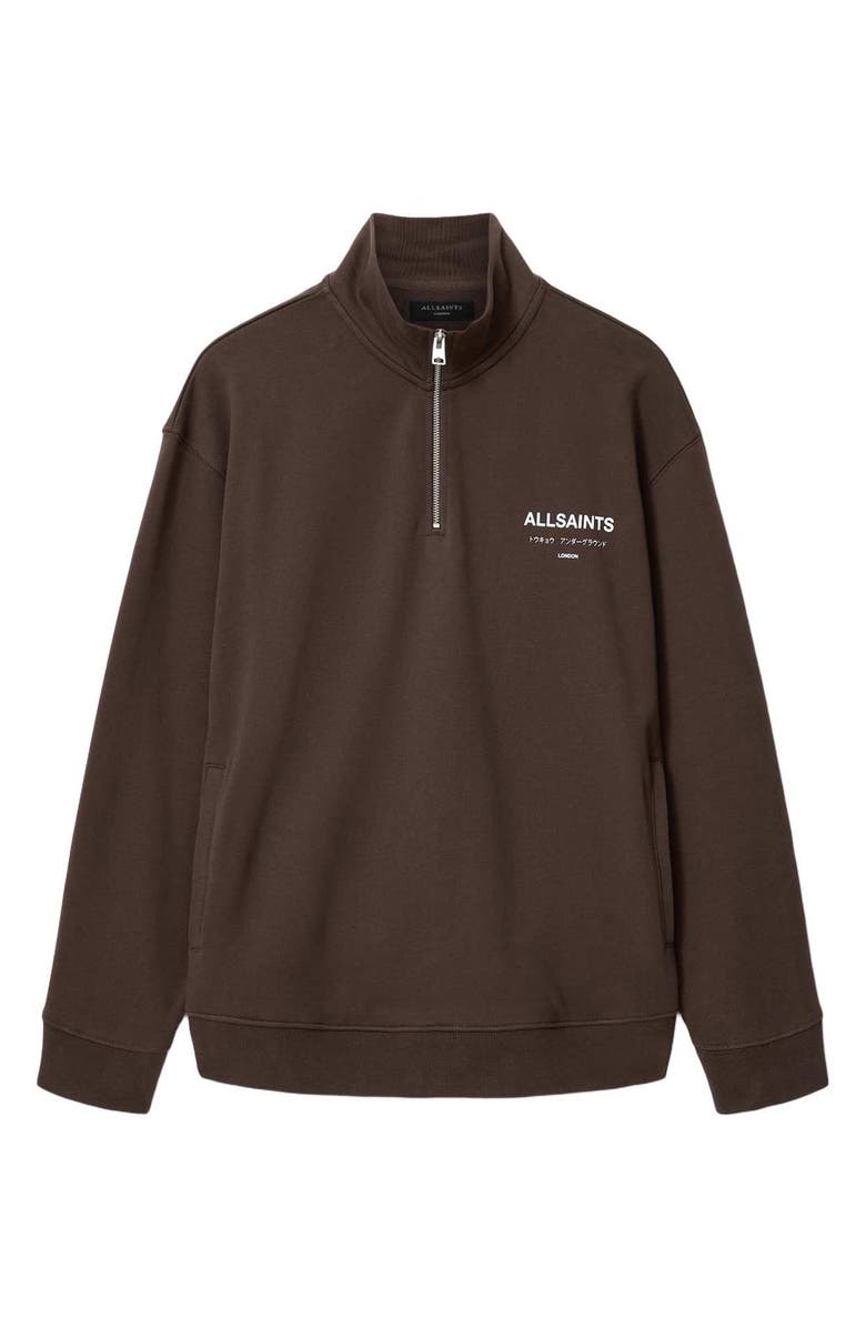 AllSaints Underground Oversize Half Zip Pullover, Alternate, color, Bitter Brown