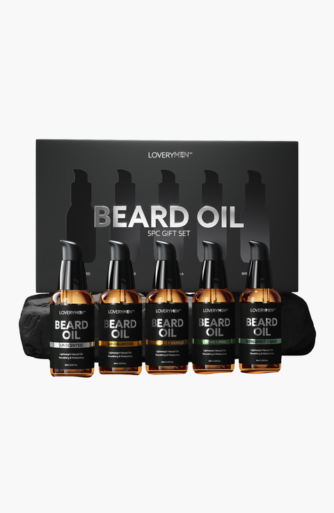 Premium 5 Piece Beard Oil Set Set with Argan and Jojoba Oil