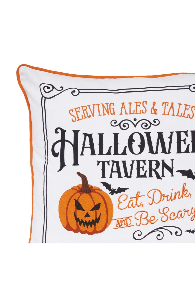 Halloween Tavern Pumpkin Jack-O-Lantern Accent Throw Pillow, 18" x 18", Alternate, color, White