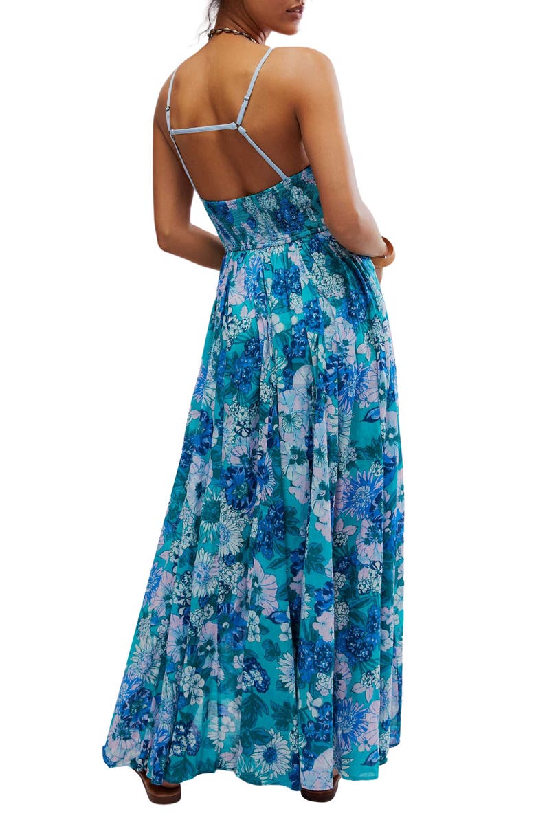 Free People Dream Weaver Cotton Maxi Sundress, Alternate, color, Teal Combo