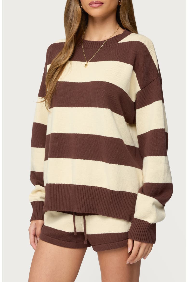 Riley Stripe Oversize Cotton Sweater, Alternate, color, BROWN-AND-BEIGE