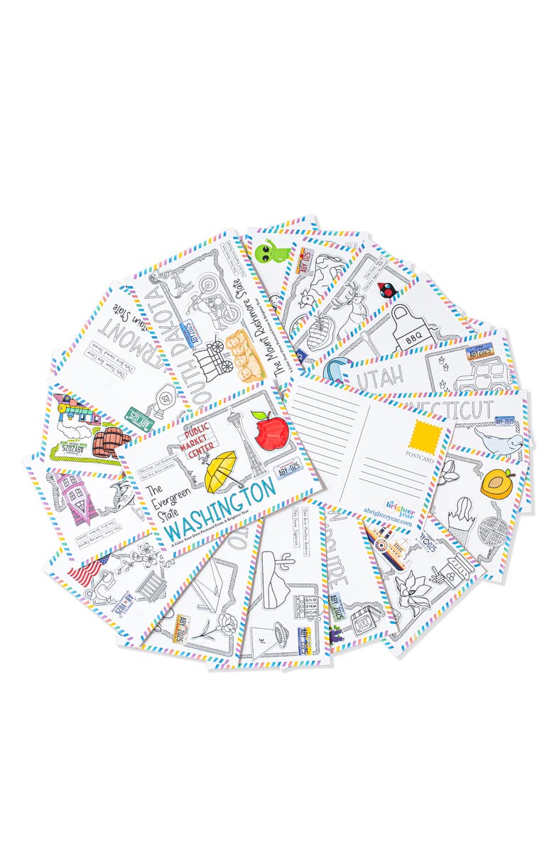 A Brighter Year 51-Piece Color Your Own State Postcards Bundle, Main, color, Multicolor