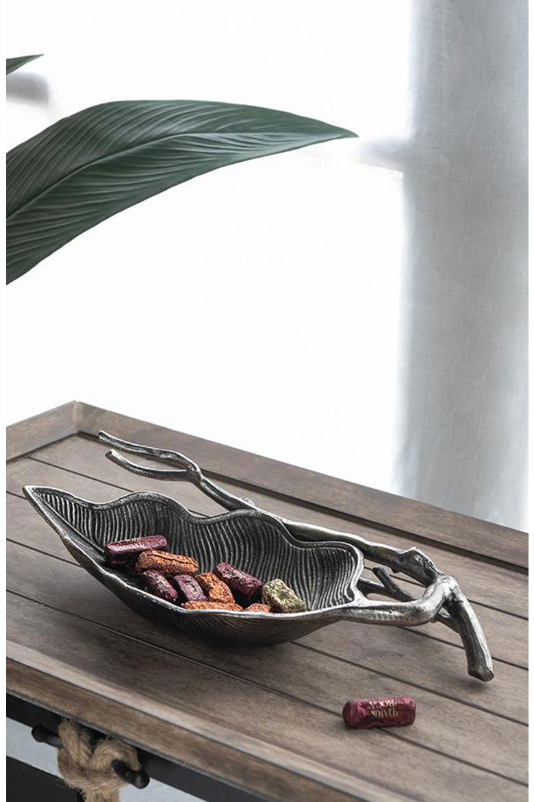 Leaf Decorative Bowl, Alternate, color, NICKEL