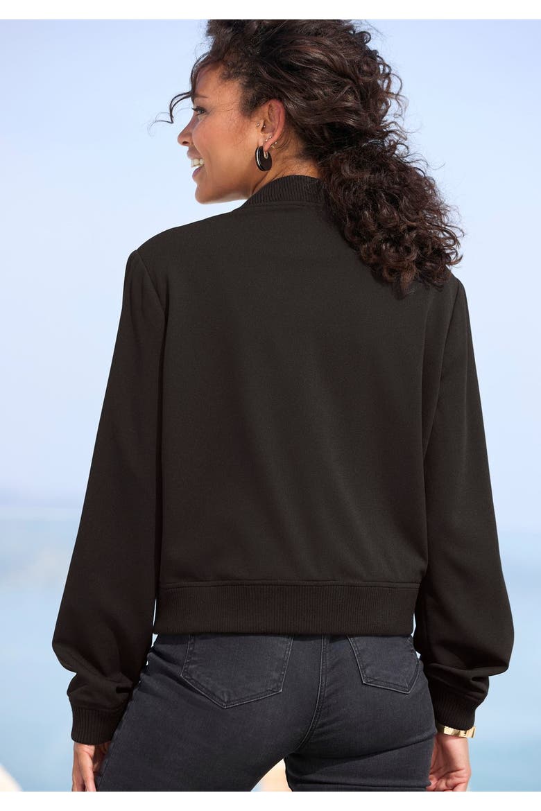 Snap Front Bomber Jacket, Alternate, color, Black