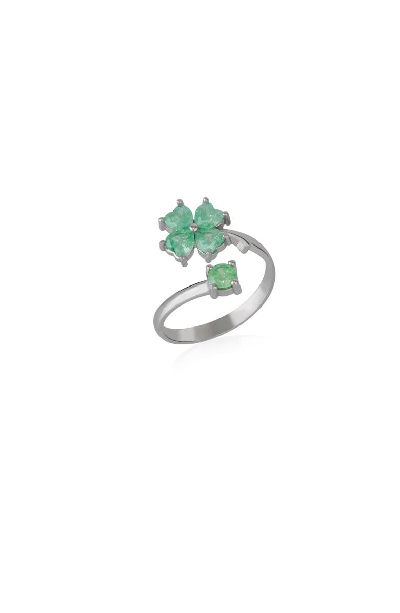 Spero London Green Four Leaves Clover Luck Ring Sterling Silver, Main, color, Silver