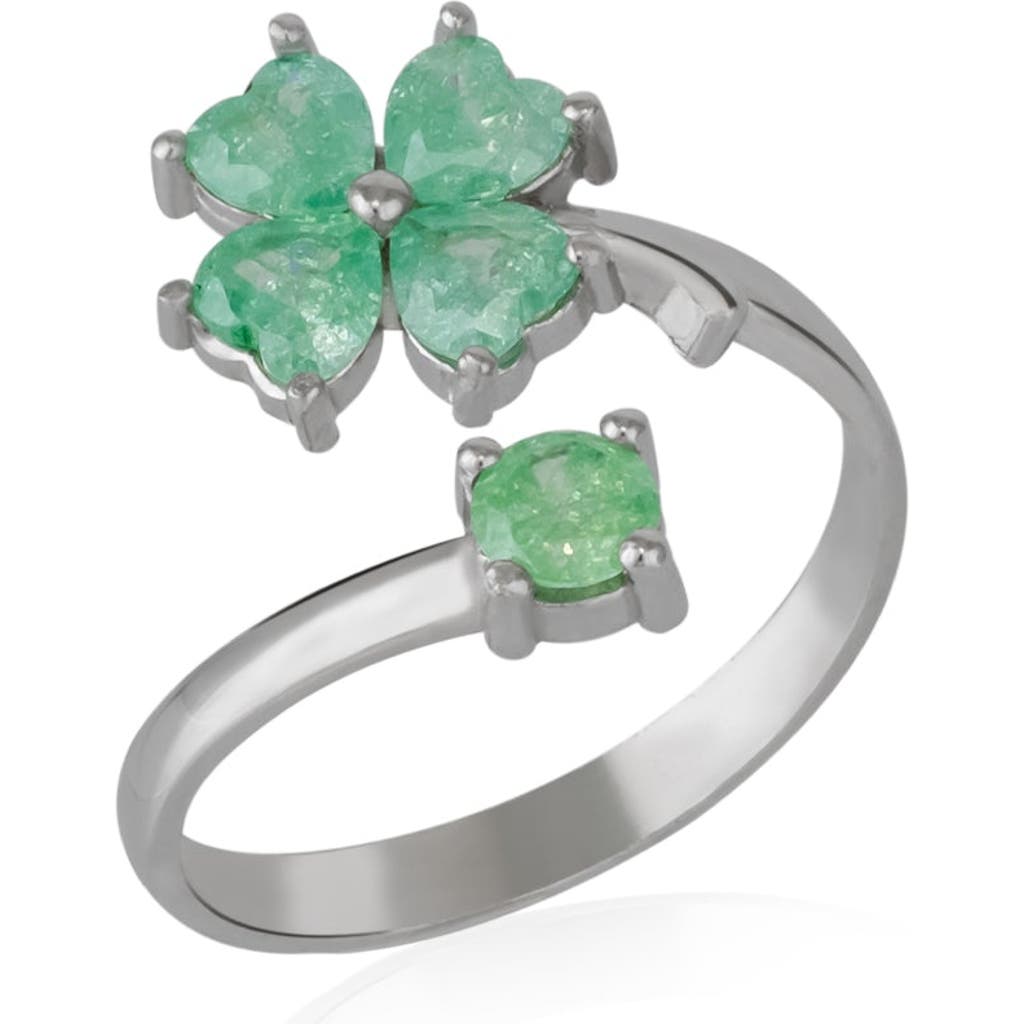 Spero London Green Four Leaves Clover Luck Ring Sterling Silver In Metallic