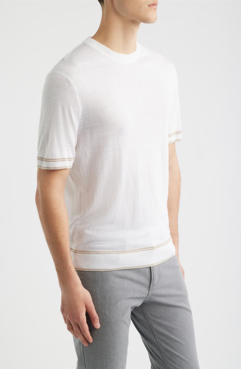 BOSS Norbertino Cotton Short Sleeve Tipped Sweater, Alternate, color, White