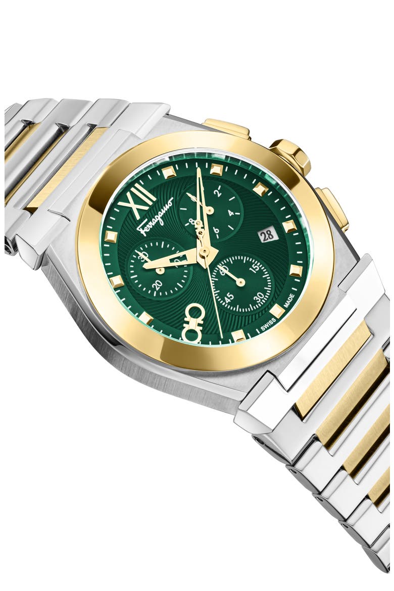 Vega Chronograph Bracelet Watch, 42mm, Alternate, color, GREEN/ TWO TONE