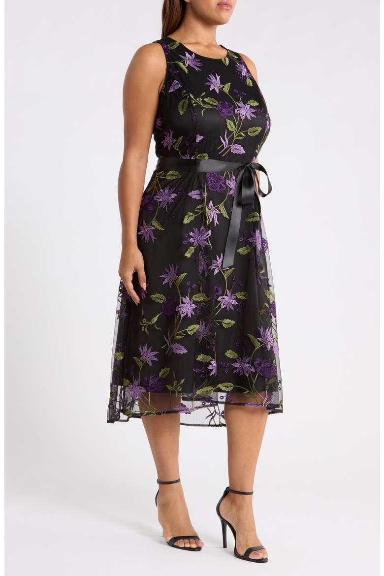 Floral Embroidered Sleeveless Midi Dress, Alternate, color, BLACK GRAPE