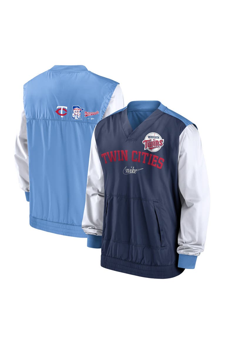 Men's Nike White/Light Blue Minnesota Twins Rewind Warmup V-Neck Pullover Jacket, Alternate, color, White