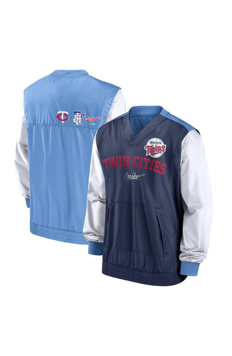 Nike Men's Nike White/Light Blue Minnesota Twins Rewind Warmup V-Neck Pullover Jacket, Alternate, color, White